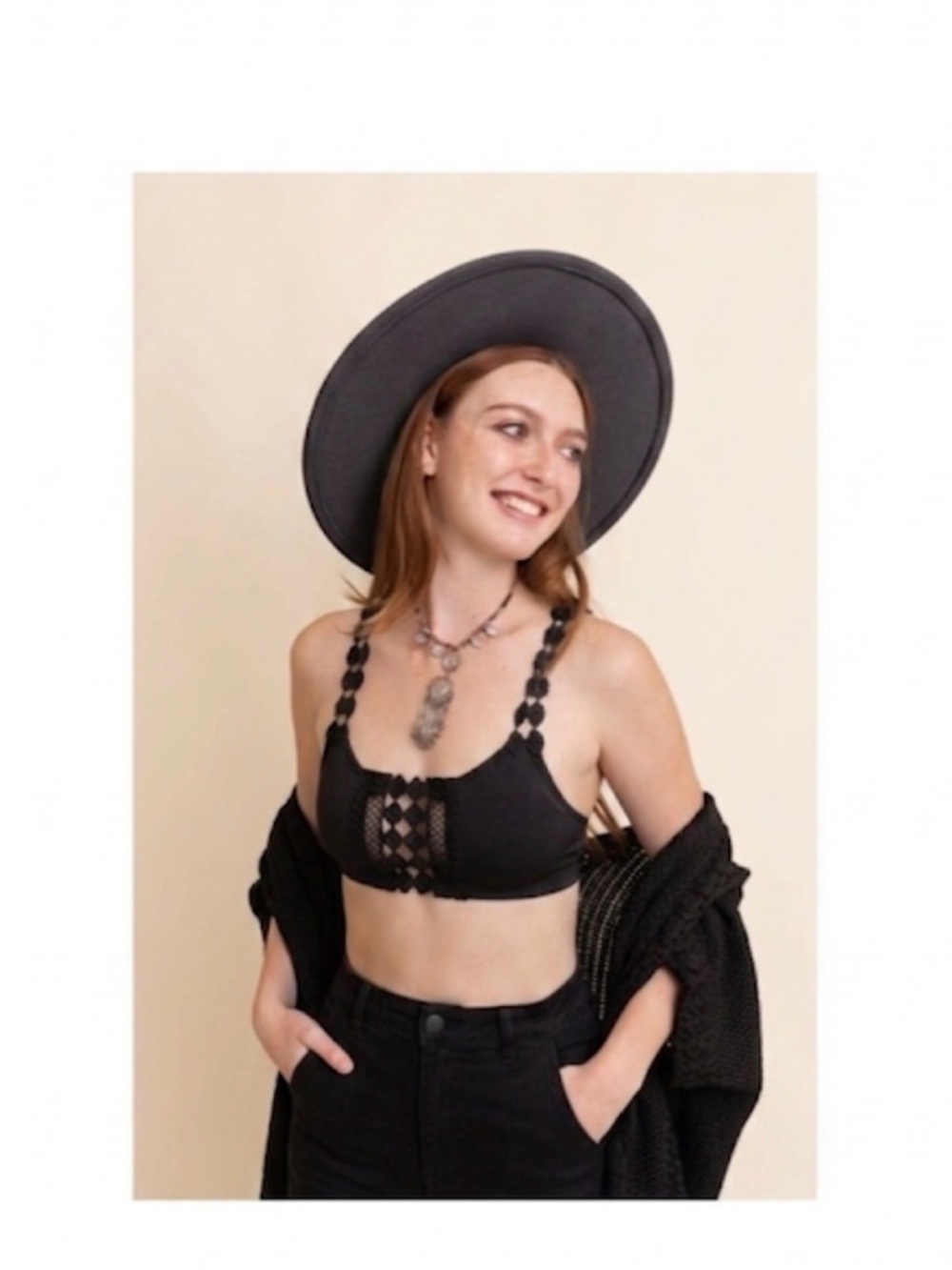 Black Crochet-Detail Bralette